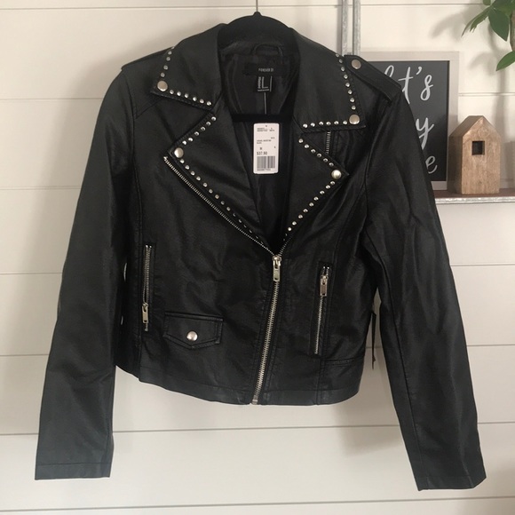 Forever 21 Jackets & Blazers - NWT- Forever 21 Studded Collar Leather Jacket- M